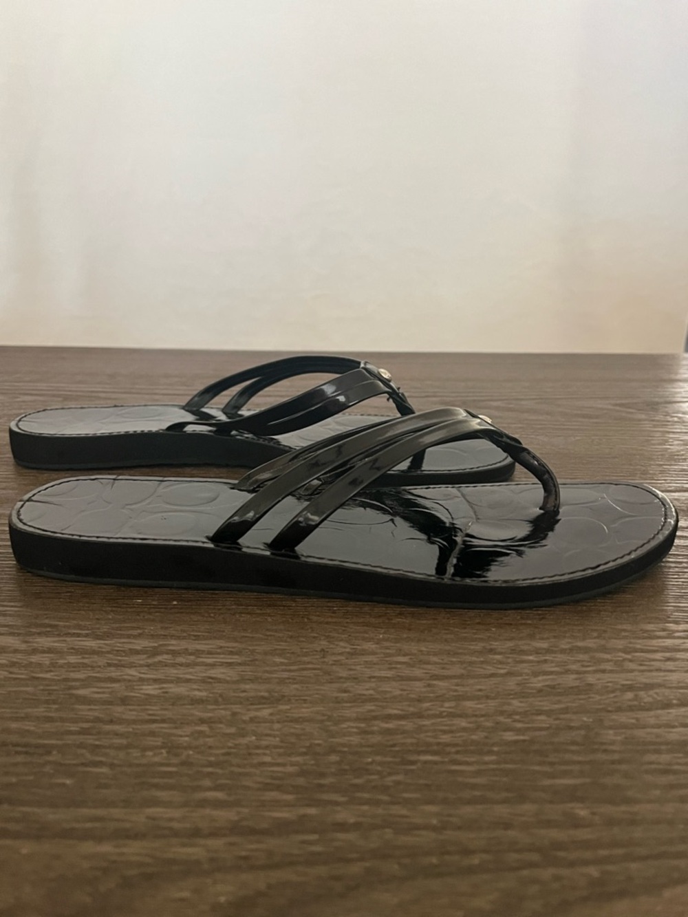 Black Patent Double-Strap Flip Flop Sandals - Women - Picture 5 of 5